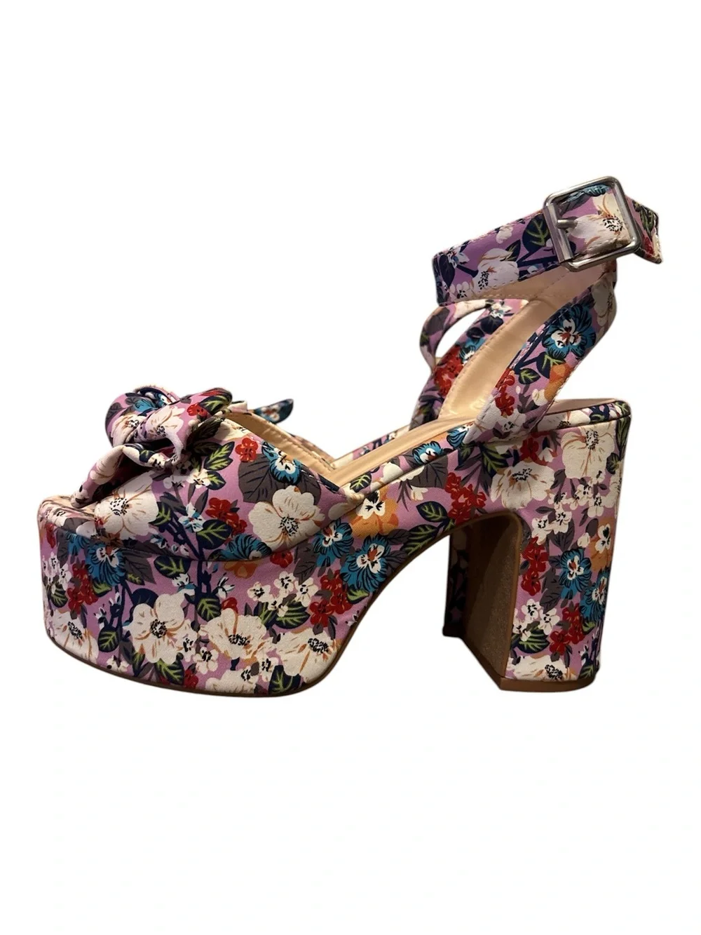 BAMBOO Floral Platform Ankle-Strap Heels 7